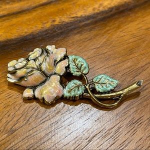 VTG Beautiful ENAMEL Rose BROOCH Pin BOHO Detailed